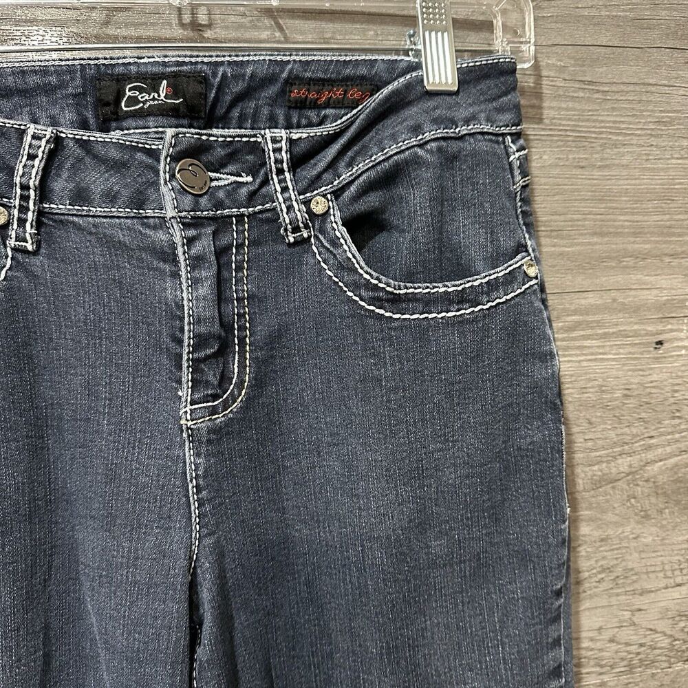 Earl Jeans Straight Leg Womens Denim Jeans Size 6 Embroidered Bling Flap Pocket - Picture 3 of 9